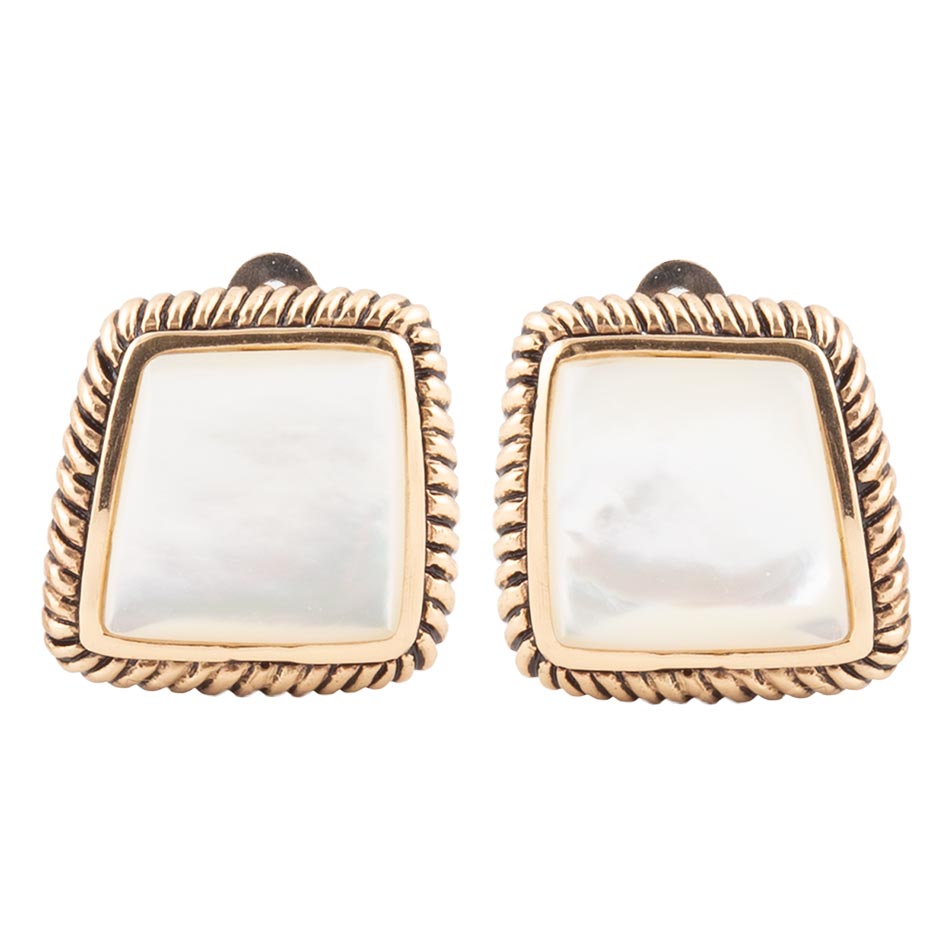 Barse Roped Mother of Pearl Golden Clip Earrings