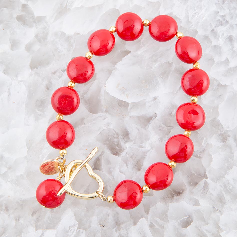 Scardale Red Shell Pearl Golden Toggle Bracelet