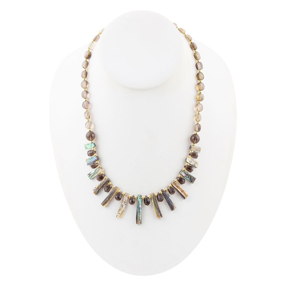 Barse Sepia Sea Green Abalone Statement Golden Necklace