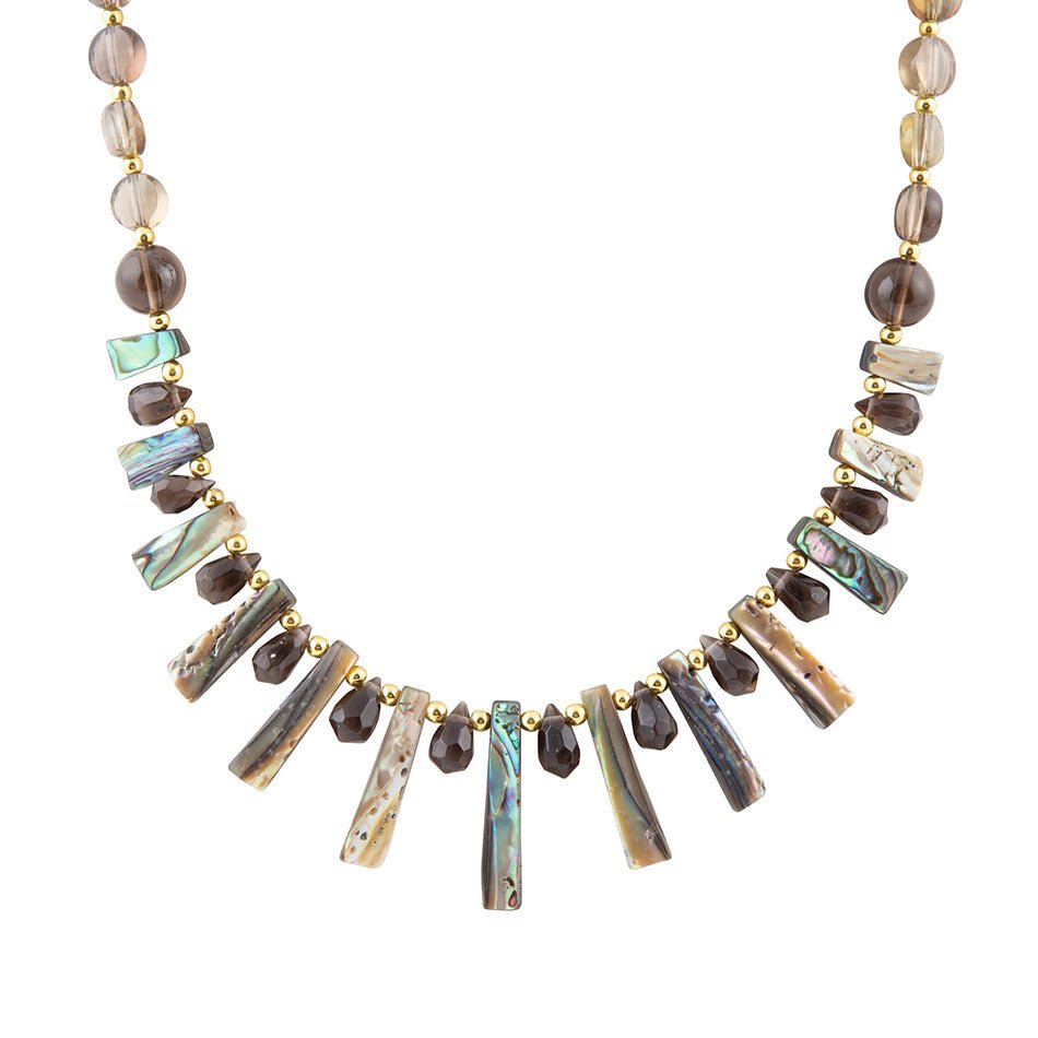 Barse Sepia Sea Green Abalone Statement Golden Necklace