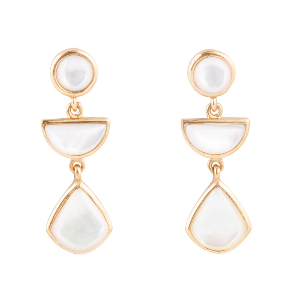 Barse Shaped in White Mother of Pearl Golden Post Earrings