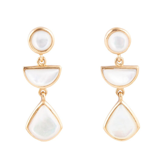 Barse Shaped in White Mother of Pearl Golden Post Earrings
