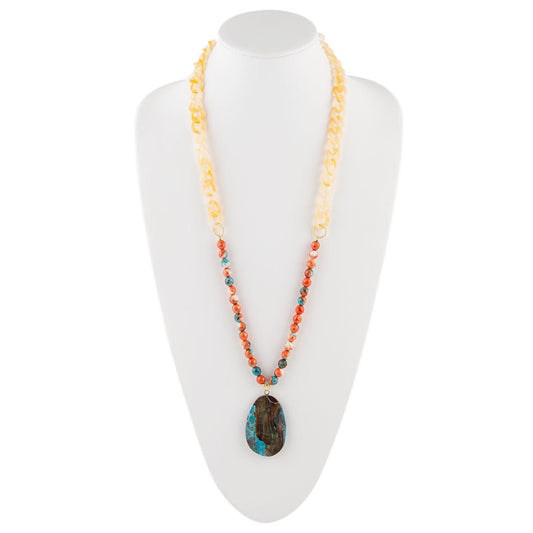 Barse Spiny Oyster and Jasper Pendant Necklace