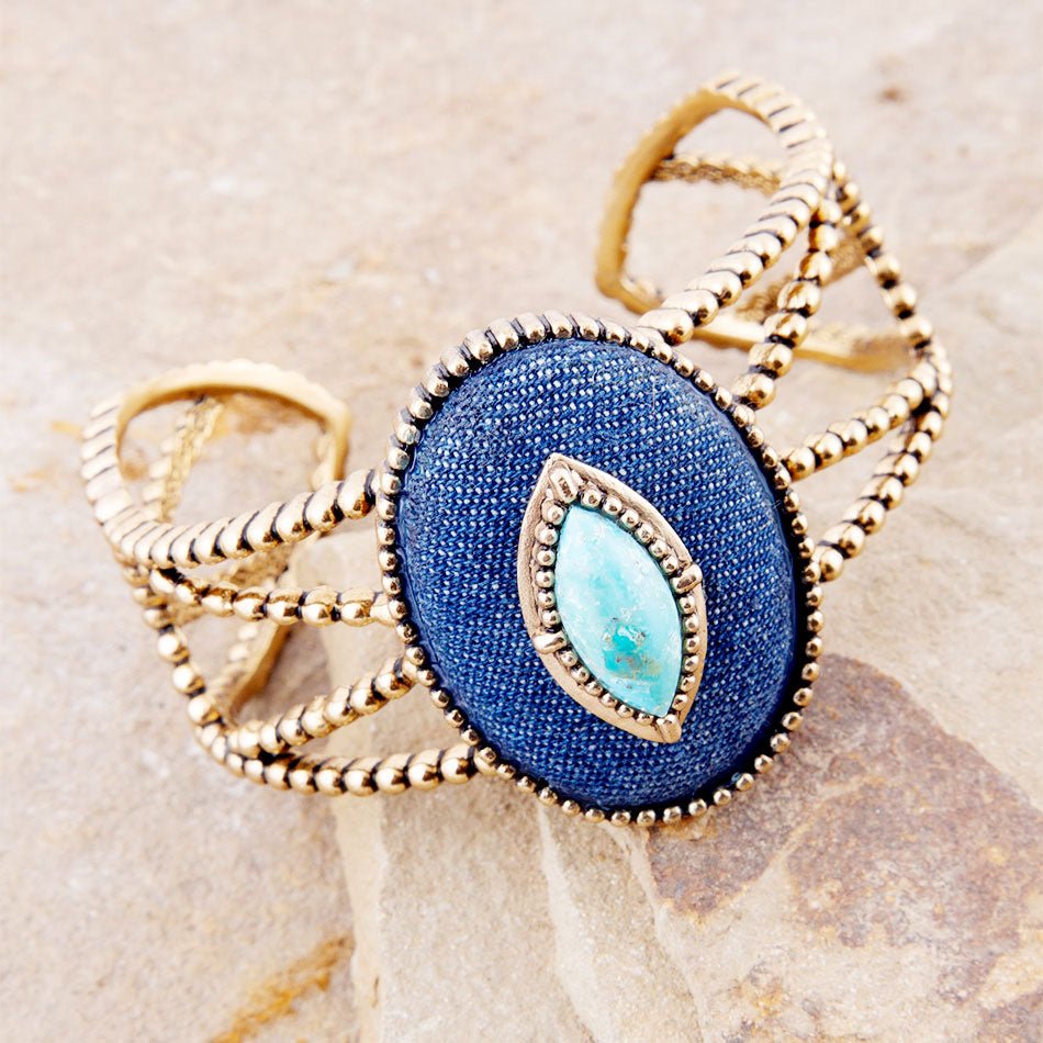 Barse Stacked Blue Turquoise and Denim Golden Cuff Bracelet
