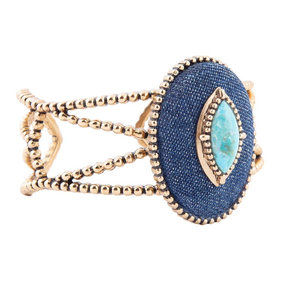 Barse Stacked Blue Turquoise and Denim Golden Cuff Bracelet