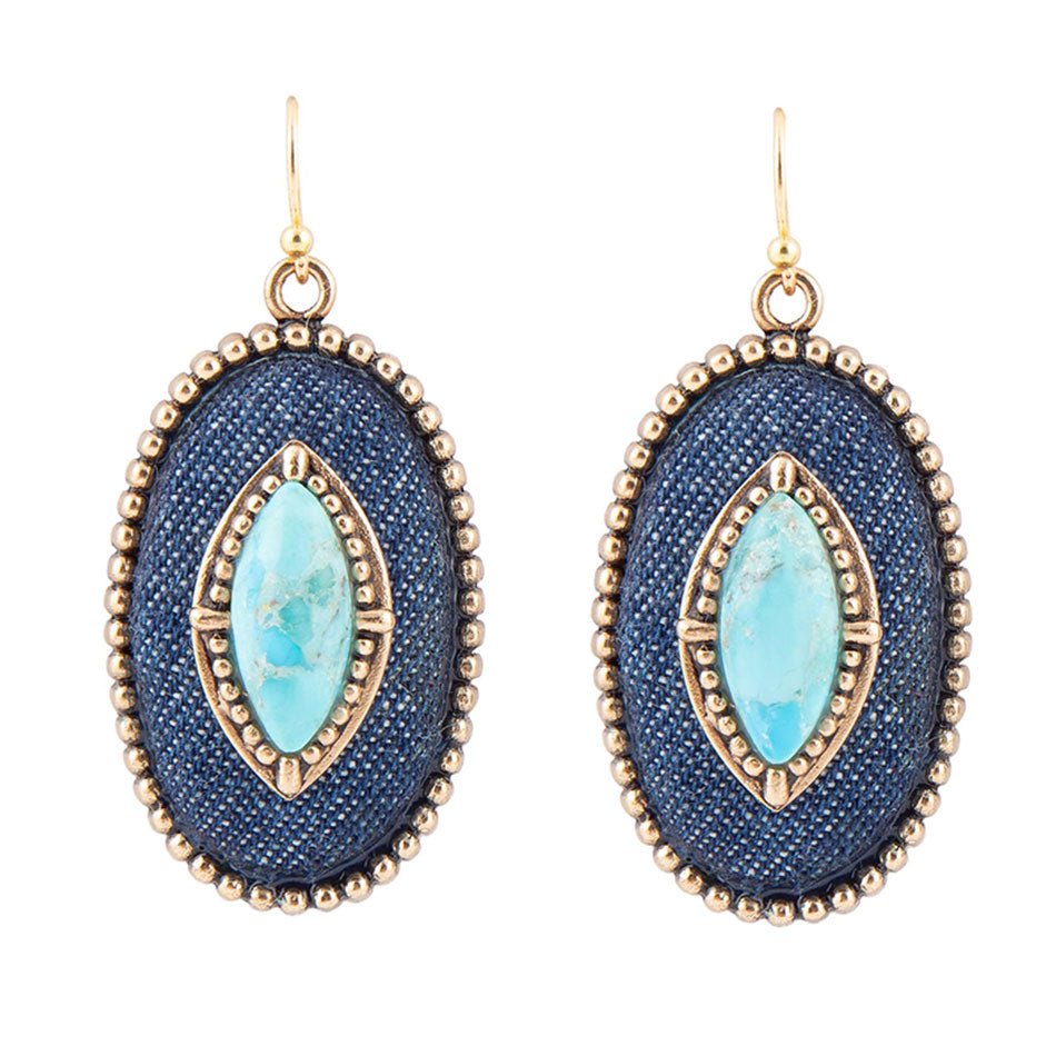 Barse Stacked Blue Turquoise and Denim Golden Drop Earrings