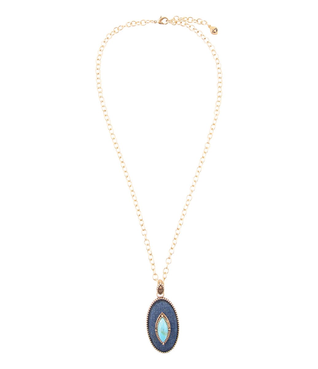 Barse Stacked Blue Turquoise and Denim Golden Pendant Necklace