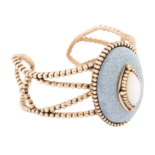 Barse Blue Denim Dreams White Mother of Pearl Golden Cuff Bracelet