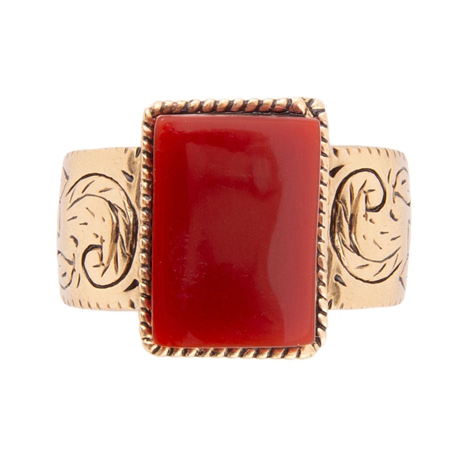 Barse Stamped Orange Carnelian Golden Ring