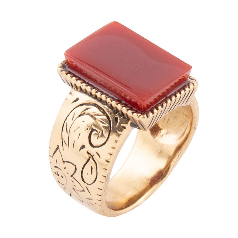 Barse Stamped Orange Carnelian Golden Ring
