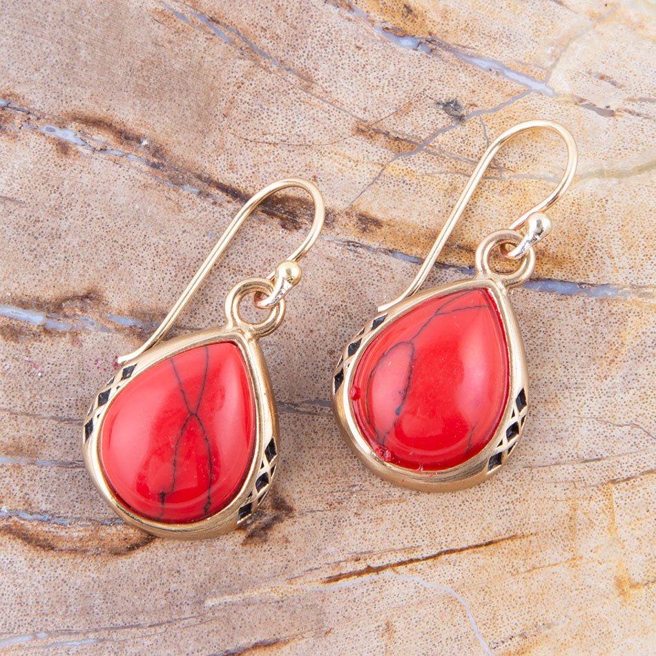 Barse The Perfect Drop Red Howlite Earrings