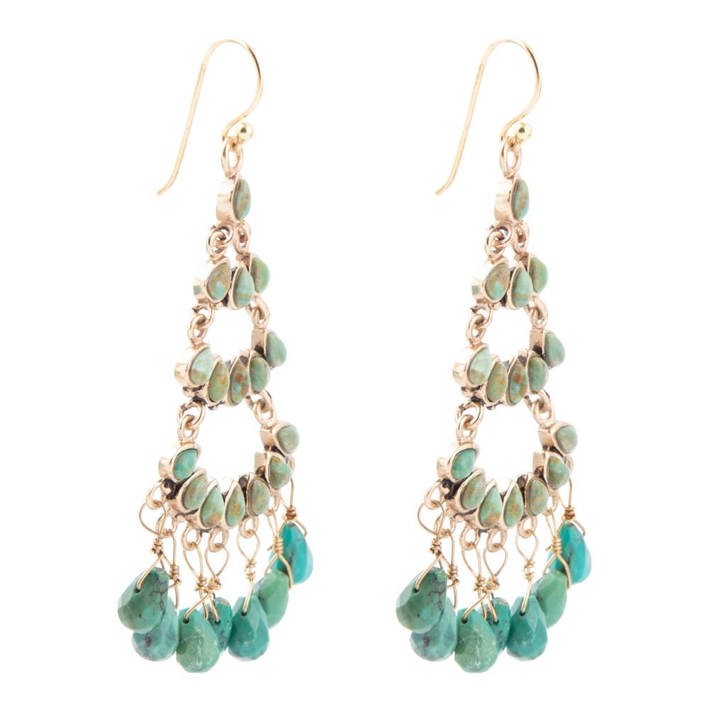 Barse Triple the Blue Turquoise Golden Chandelier Earrings