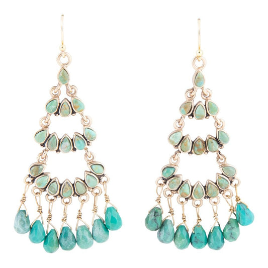 Barse Triple the Blue Turquoise Golden Chandelier Earrings