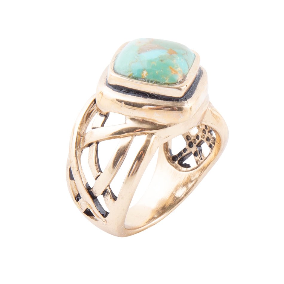 Barse Blue Turquoise and Golden Bronze Cut Out Ring