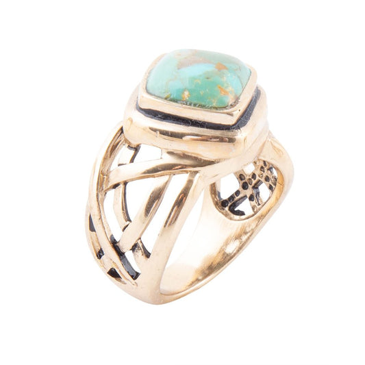 Barse Blue Turquoise and Golden Bronze Cut Out Ring