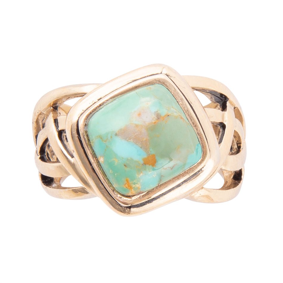 Barse Blue Turquoise and Golden Bronze Cut Out Ring