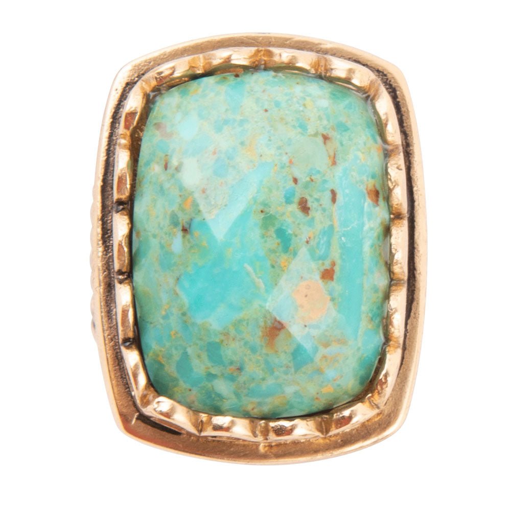 Barse Blue Turquoise and Golden Cocktail Ring
