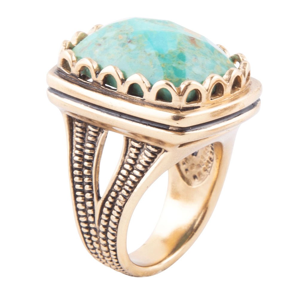 Barse Blue Turquoise and Golden Cocktail Ring