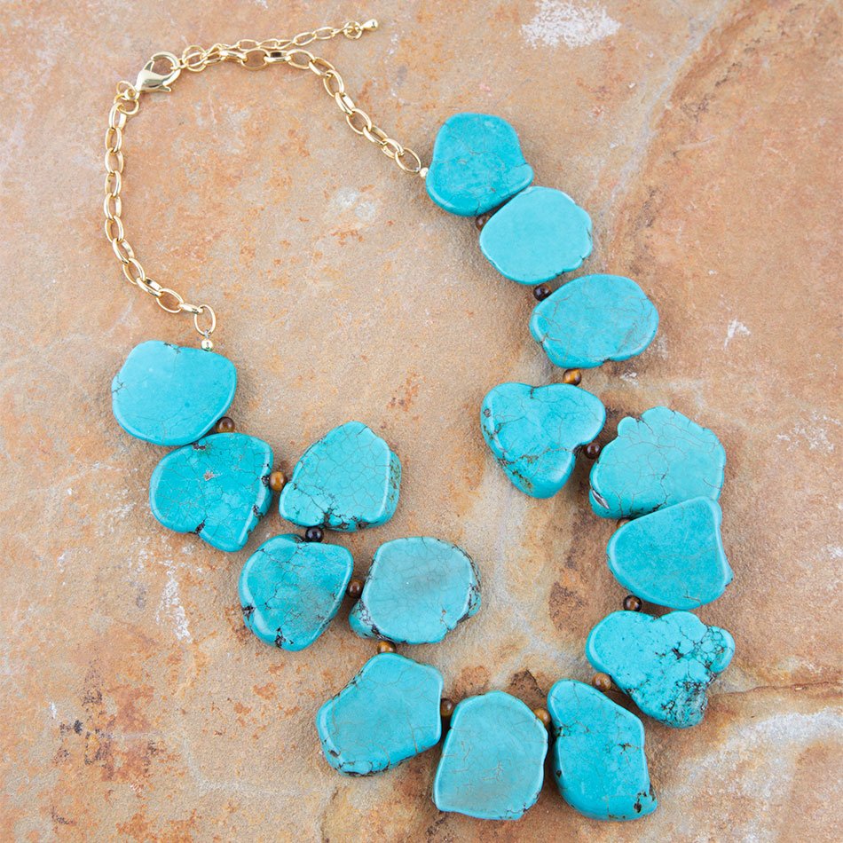 Barse Turquoise Magnesite Slab Golden Necklace