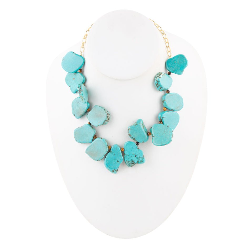 Barse Turquoise Magnesite Slab Golden Necklace