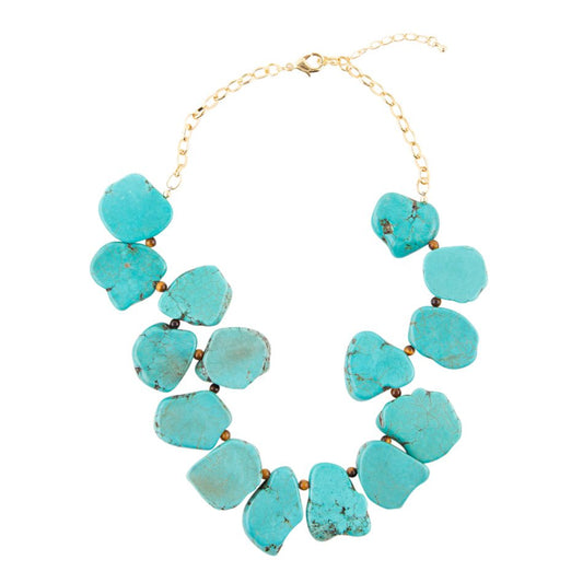 Barse Turquoise Magnesite Slab Golden Necklace