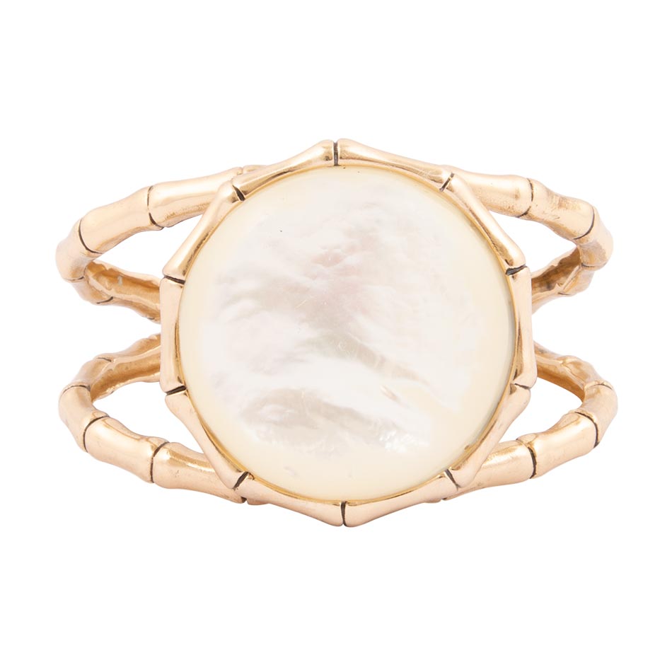 Barse White Mother of Pearl Golden Bamboo Cuff Bracelet