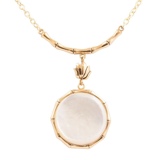 Barse White Mother of Pearl Golden Statement Pendant Necklace