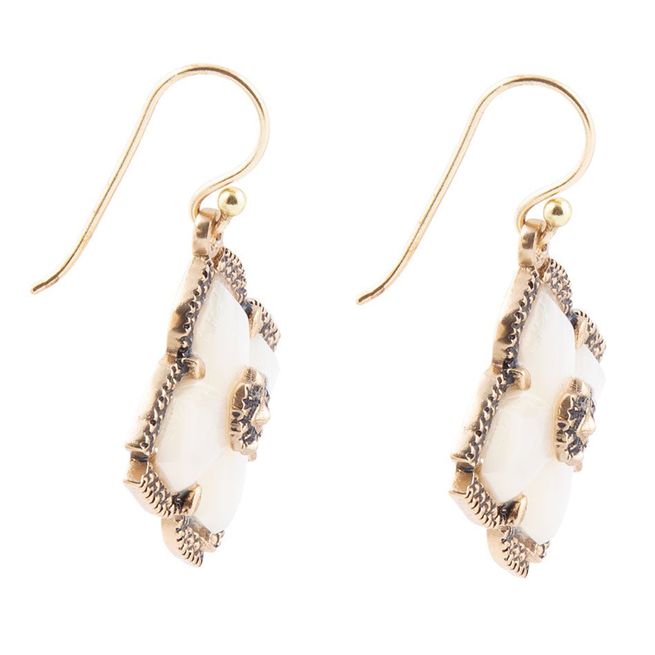 Barse White Mother of Pearl Maltese Cross Golden Drop Earrings