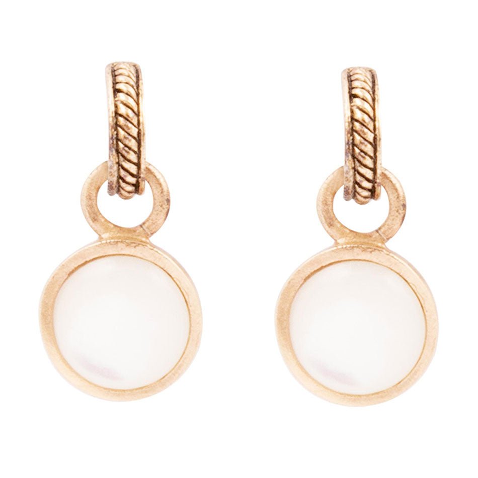 Barse White Mother of Pearl Spotlight Golden Drop Earrings