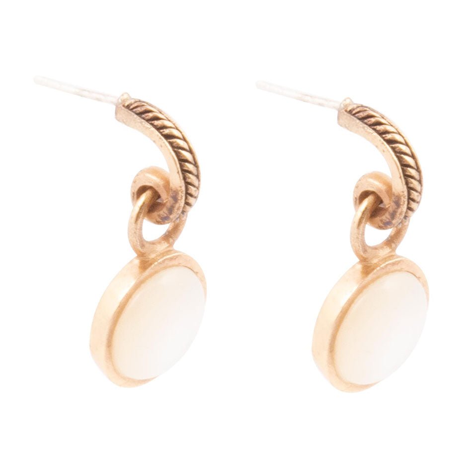 Barse White Mother of Pearl Spotlight Golden Drop Earrings