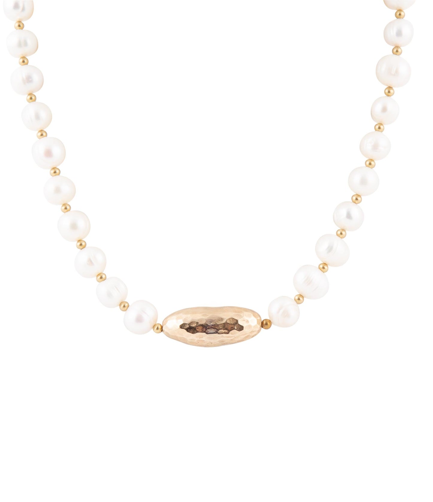 Barse White Pearl Golden Beaded Strand Necklace