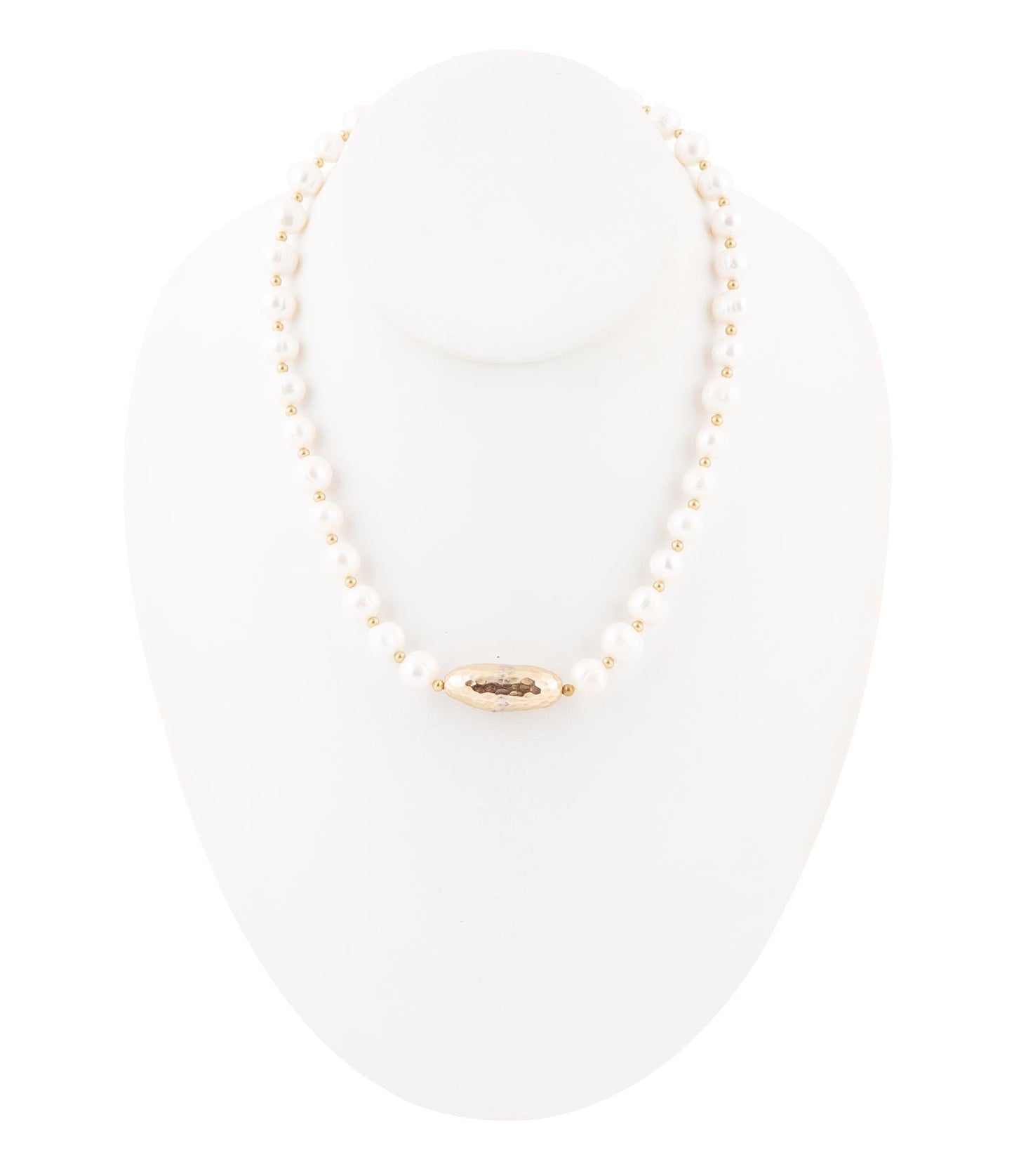 Barse White Pearl Golden Beaded Strand Necklace