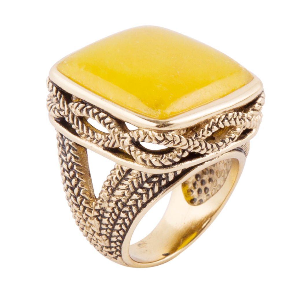 Barse Yellow Agate and Golden Statement Ring