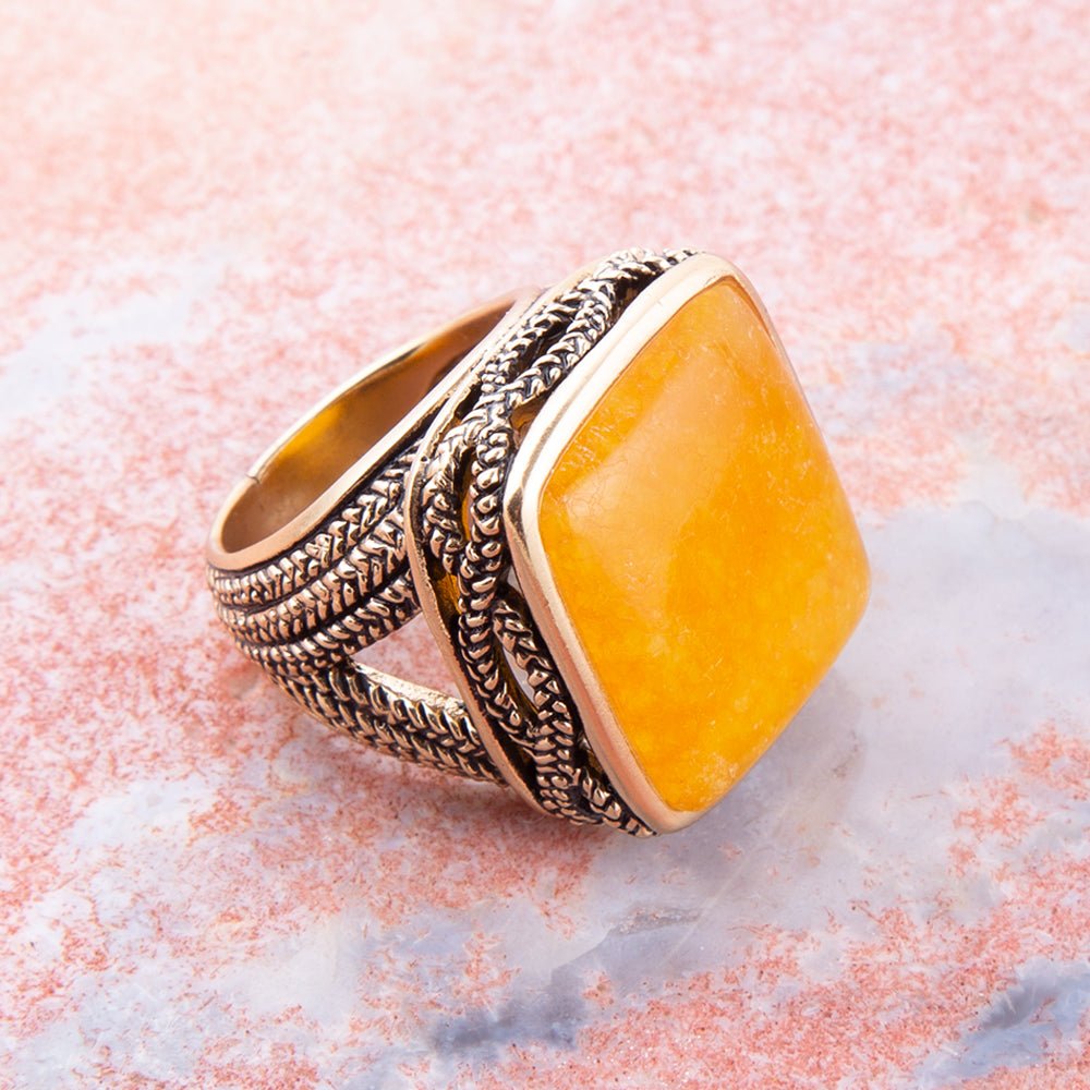 Barse Yellow Agate and Golden Statement Ring