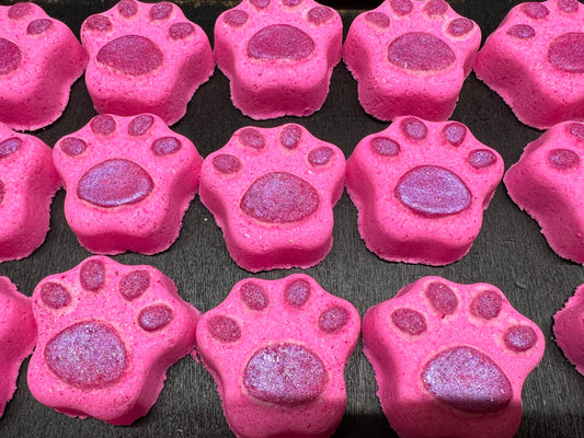 Purrfectly Pink Paw Shaped Bath Bomb. Pink Sugar Scent.  Organic Ingredients . Vegan. Natural. Made in Utah.