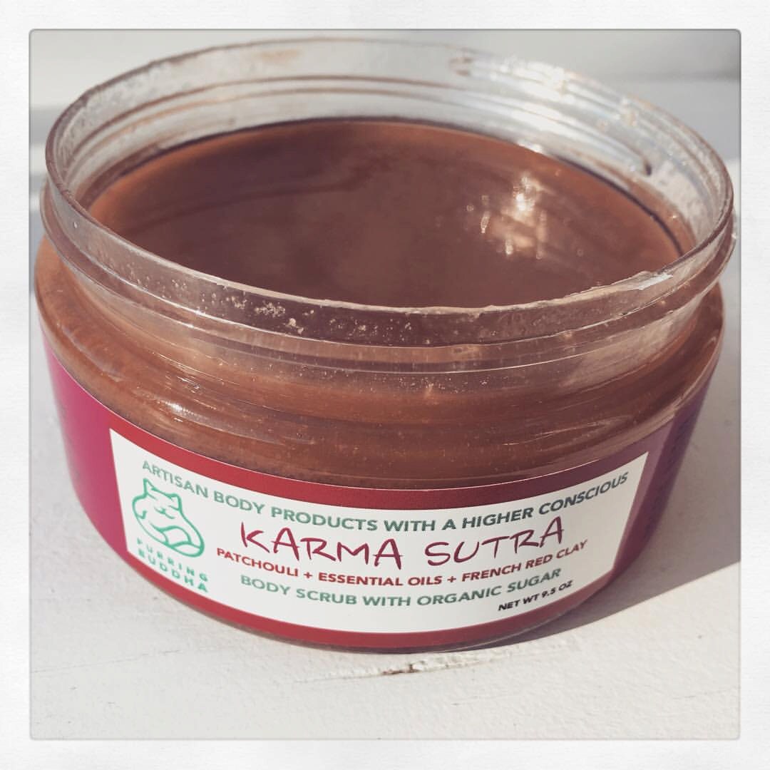 Karma Sutra. Sugar Scrub. Patchouli. Clove. Essential Oils. Organic Coconut Oil. Organic Shea Butter. Made in Utah.